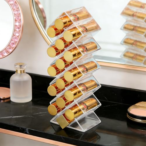 Acrylic Lipstick Organizer - 16-Slot Stackable Clear Makeup Holder