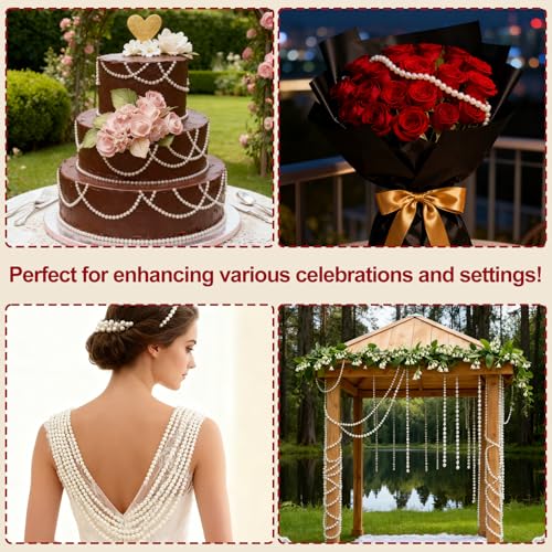LUSTRIB 16ft Faux Pearl Garland String - 6mm Decorative Beads for Events