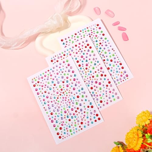 Doneace Self-Adhesive Face and Hair Gems - 975 Pcs Festival Rhinestones