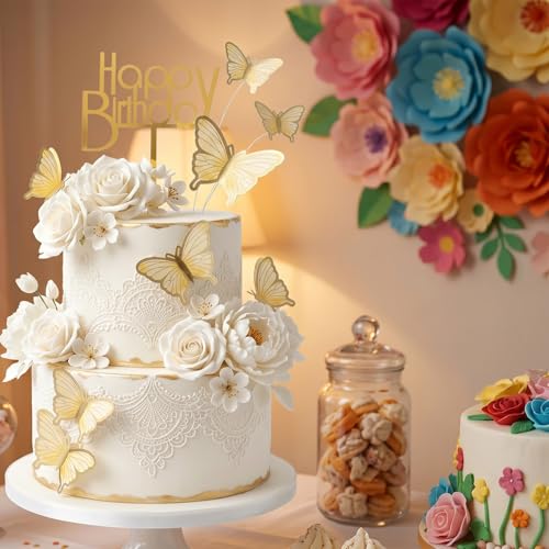 22 Pcs Gold Butterfly Cake Toppers - Elegant Decorations for Parties