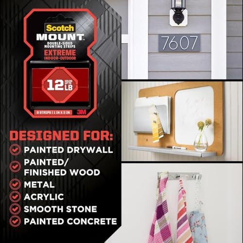 Scotch-Mount Heavy Duty Double-Sided Mounting Strips, 16 Count, 1 in x 3 in, Indoor/Outdoor, Black