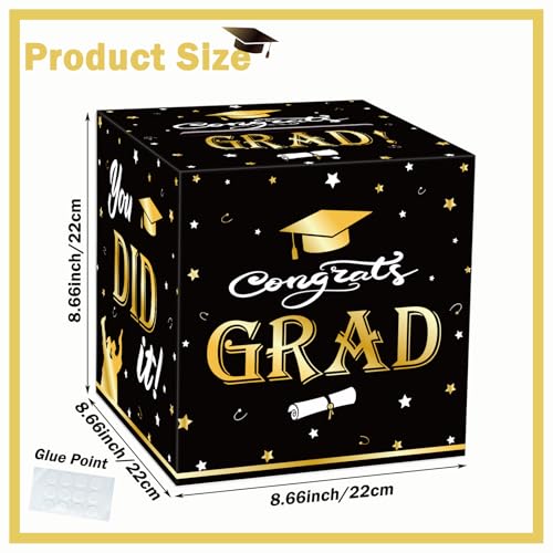 2026 Graduation Card Box - Foldable Black & Gold Gift Holder