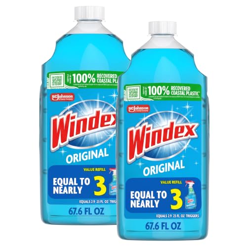 Windex Refill Glass & Window Cleaner Bottle 2L Pack of 2 - Recycled Plastic Blue Scent
