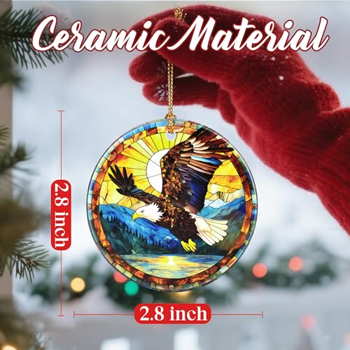 Ceramic Bald Eagle Christmas Ornament - 2.8in Holiday Tree Decor - Variation of Bald Eagle