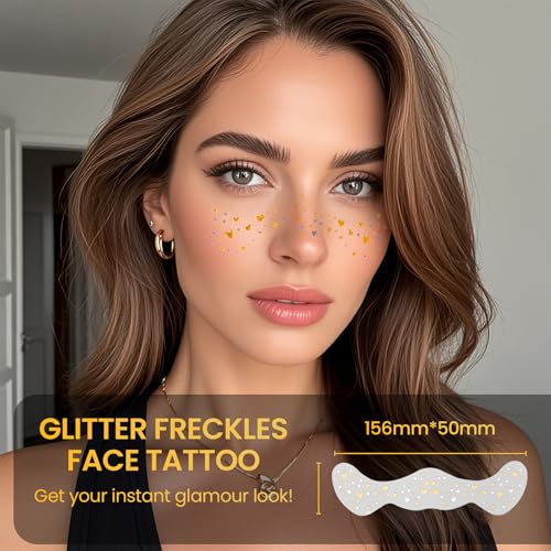 Glitter Freckles Face Tattoo Waterproof Sparkle Makeup Patches 6Pcs