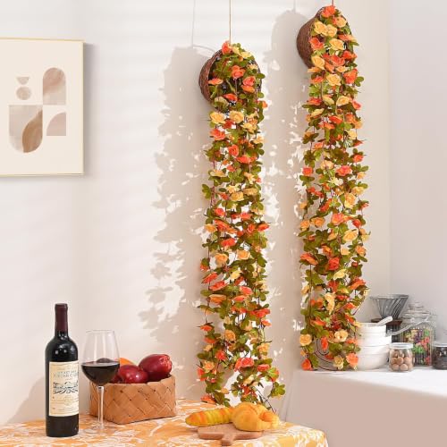 Champagne & Orange Flower Garland Vines - 2 Pcs, 16.5Ft