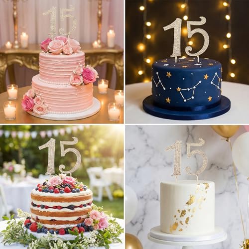 Sparkling Gold 15 Cake Topper with Crystal Rhinestones