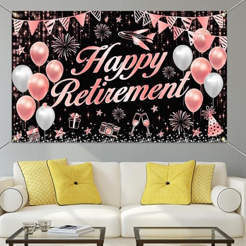 Rose Gold Happy Retirement Banner Backdrop - 70.8x43.3 Inch