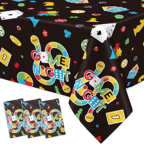 Family Game Night Party Tablecloths - 3-Pack, 55 x 86 Inch Disposable