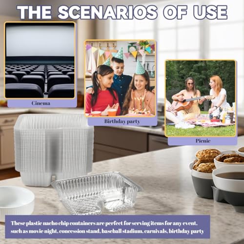 50 Pcs Disposable Nacho Trays with Dip Compartment - 12oz Plastic Serving Dish