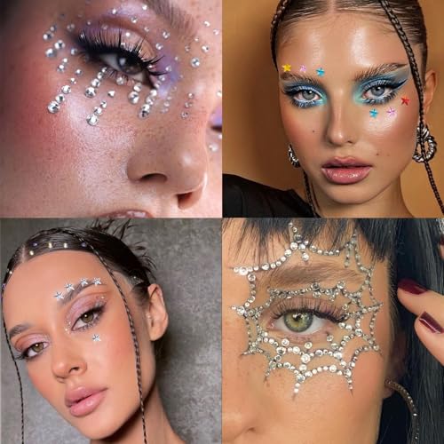 Face Gems Self-Adhesive Rhinestone Stickers Star Hair & Body Jewels for Festival