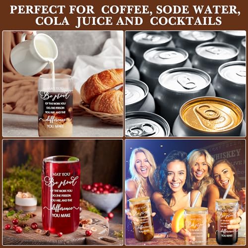 Layhit Elegant Style 24 Pack Thank You Glass Cups with Lids & Straws, 16 oz Can Shaped Beer Glasses for Gifts