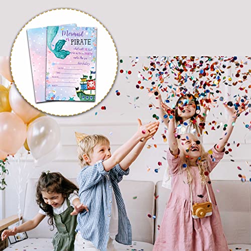 Mermaid Birthday Party Invitations with Envelopes, 20 Pack