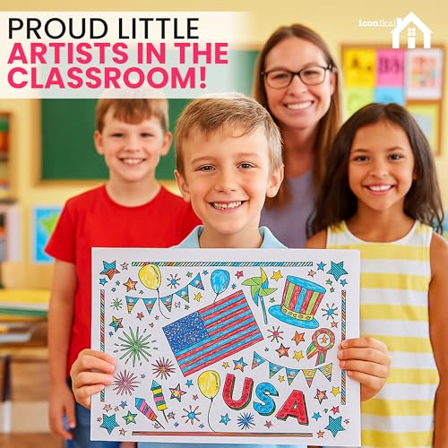 Iconikal Patriotic Coloring Placemats - 22 Double-Sided 14x10