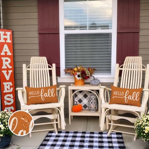 Hello Fall Rust Pillow Cover 12x20 - Waterproof Autumn Decor