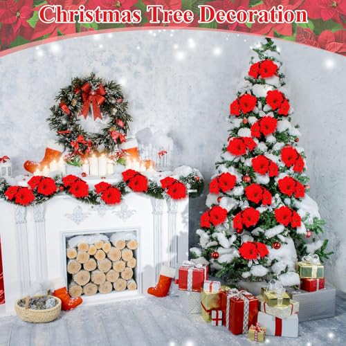 Artificial Christmas Poinsettia Bundle 18 Inch 5 Heads - Red Holiday Decor - Variation of 18