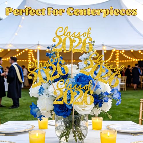 Graduation Decorations 2026 - 12 PCS Gold Glitter Table Centerpieces