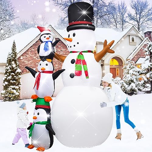 8 Foot Christmas Inflatable Snowman Penguin Decoration with LED Lights - White