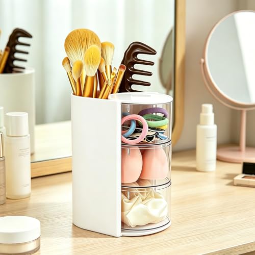 Neehows White Hair Accessories Organizer with Rotating Brush Holder