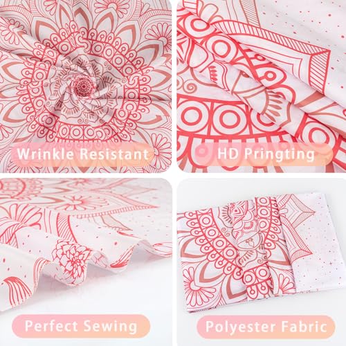Pink Boho Mandala Wall Tapestry - 60" x 51" Bohemian Floral Decor