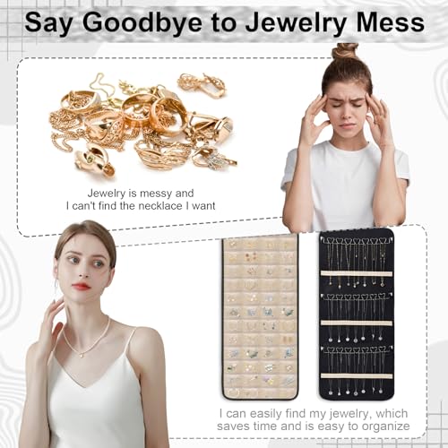 Dynoro Double-Sided Jewelry Organizer Roll with 48 Pockets & 21 Hooks