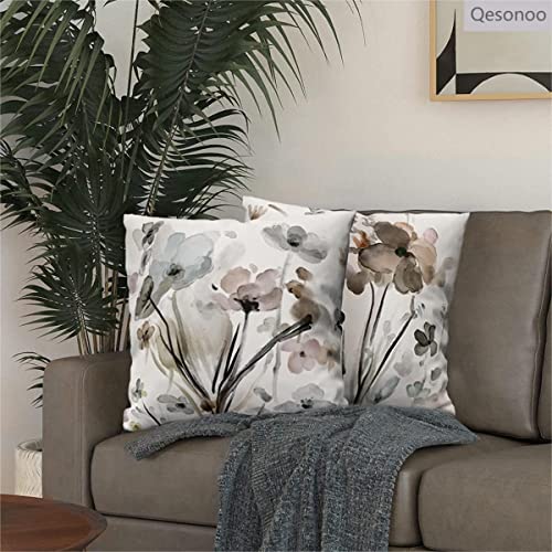 Qesonoo 18x18 Inch Set of 2 Flower Velvet Throw Pillow Covers - Modern Decorative Square Cushion Cases for Sofa Bed Couch Bedroom Living Room Car