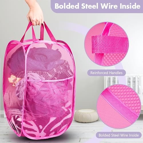 DUCOO 2-Pack Collapsible Mesh Laundry Hamper - 70L Foldable Pink Basket