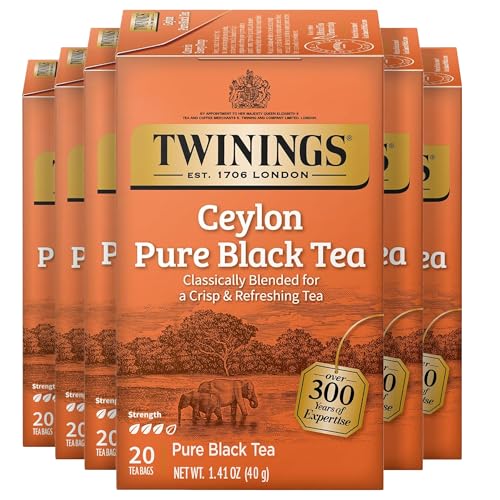 Twinings Ceylon Pure Black Tea Bags, 20 Count (Pack of 6)