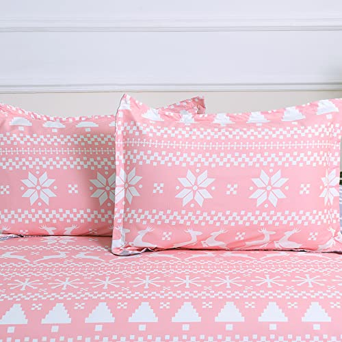 King Size Reversible Microfiber Duvet Cover Set with Zipper & Corner Ties - Pink & Grey
