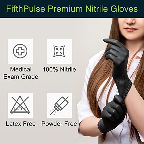 FifthPulse Medium Black Nitrile Gloves - 50 Count, Latex Free