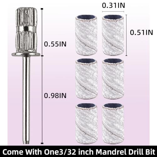 TKYZMS 100 Pcs 180 Grit White Nail Sanding Bands with Mandrel Bit