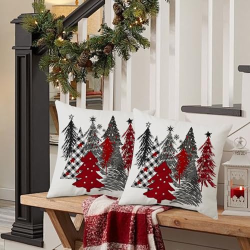 Artmag Christmas Pillow Covers 16x16 Inch - Set of 2 White Tree Decor