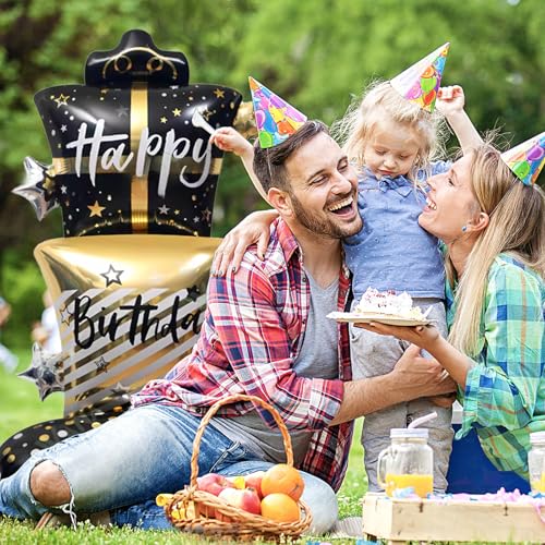 Standing Black Gold Gift Box Foil Balloon - Happy Birthday