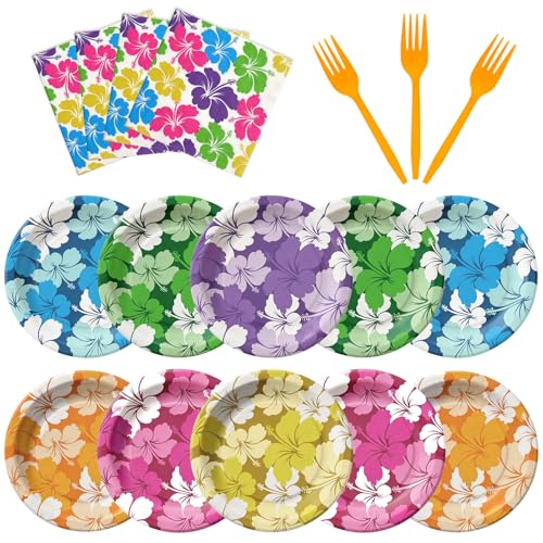 Hawaiian Luau Party Tableware Set for 24 - Plates, Napkins & Forks