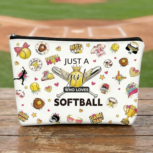 Softball Cosmetic Bag for Women and Girls Sports Makeup Pouch Gift