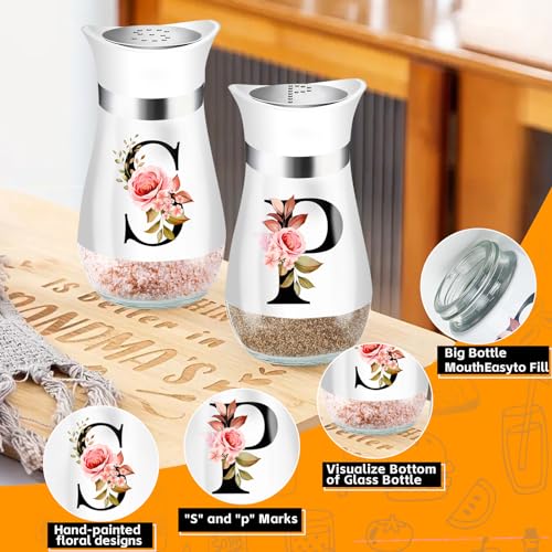 White Salt and Pepper Shakers Set - 4 oz Stainless Steel & Glass