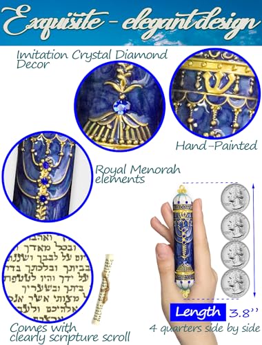Royal Blue Mezuzah with Hand-Painted Enamel & Scroll – Easy Install