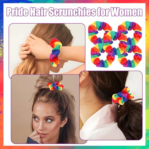 KICOSY 12-Pack Rainbow Hair Scrunchies for Pride Parade and Everyday
