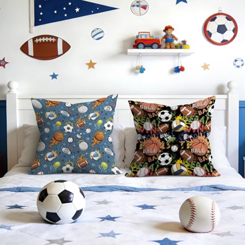 Joymaison 18x18 Velvet Kids Sports Ball Throw Pillow Covers Set of 2