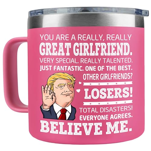 Girlfriend Mug - Romantic 14oz Pink Tumbler with Holiday Message - Gift for Her - Girlfriend Variation