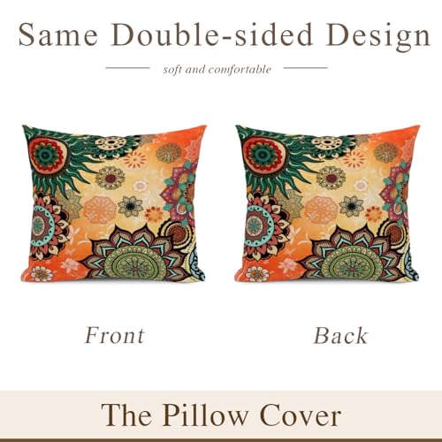 Lnepty 16x16 Inch Boho Mandala Throw Pillow Covers Pack of 2 - Colorful Ethnic Decor