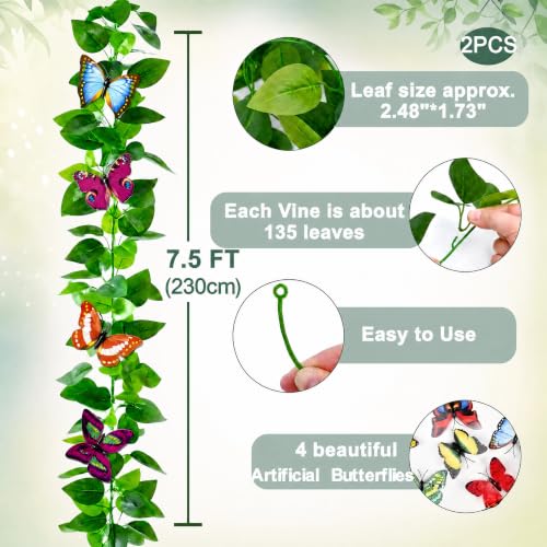 BLEUM CADE 2-Pack Artificial Pothos Ivy Vines, 15ft Fake Green Garland for Home & Garden