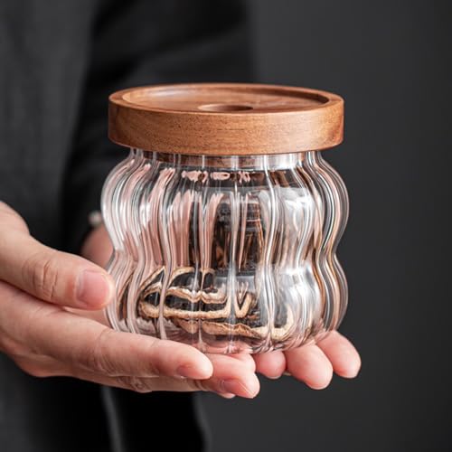 LUCKTE Small Glass Food Storage Jar with Airtight Acacia Wood Lid