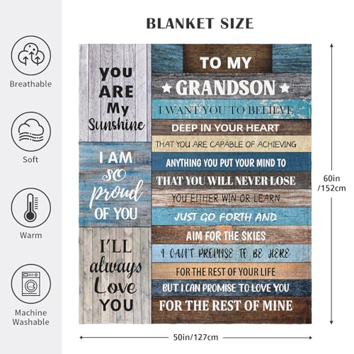 60x50 Blue Grandson Throw Blanket - Birthday & Graduation Gift from Grandma