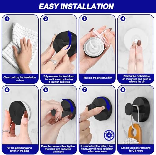 No Drill Black Suction Cup Hooks - 2 Pieces for Bathroom & Home