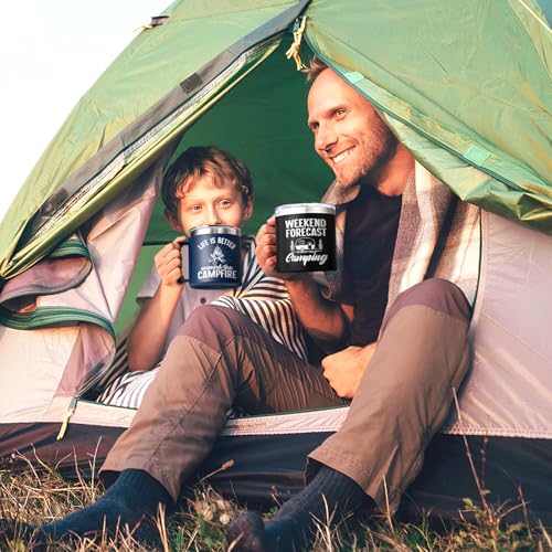 4-Pack Camping Coffee Mugs - 14oz Stainless Steel Insulated Cups with Carabiner - Happy Campers Gift Set for Outdoors, Picnic, Birthday, Christmas - Variation 2-4Pcs
