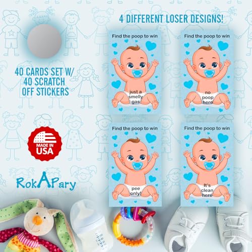RokAPary Blue Poopie Baby Shower Scratch Off Game - Set of 40