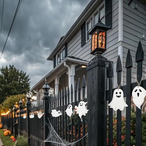 ZRETHFB 20Pcs Wooden Halloween Ghost Hanging Ornaments with Hemp Rope