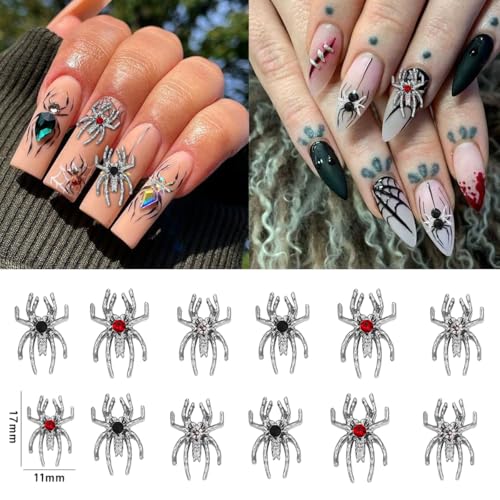BYJKYEN Silver Spider Nail Charms 15pcs Alloy Halloween Rhinestones
