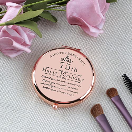 Cawnefil 75th Birthday Gifts for Women Rose Gold Compact Makeup Mirror - Variation 75th